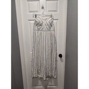 American Eagle Strapless‎ Jumpsuit Blue White Stripe XLARGE Full Lined Side Zip